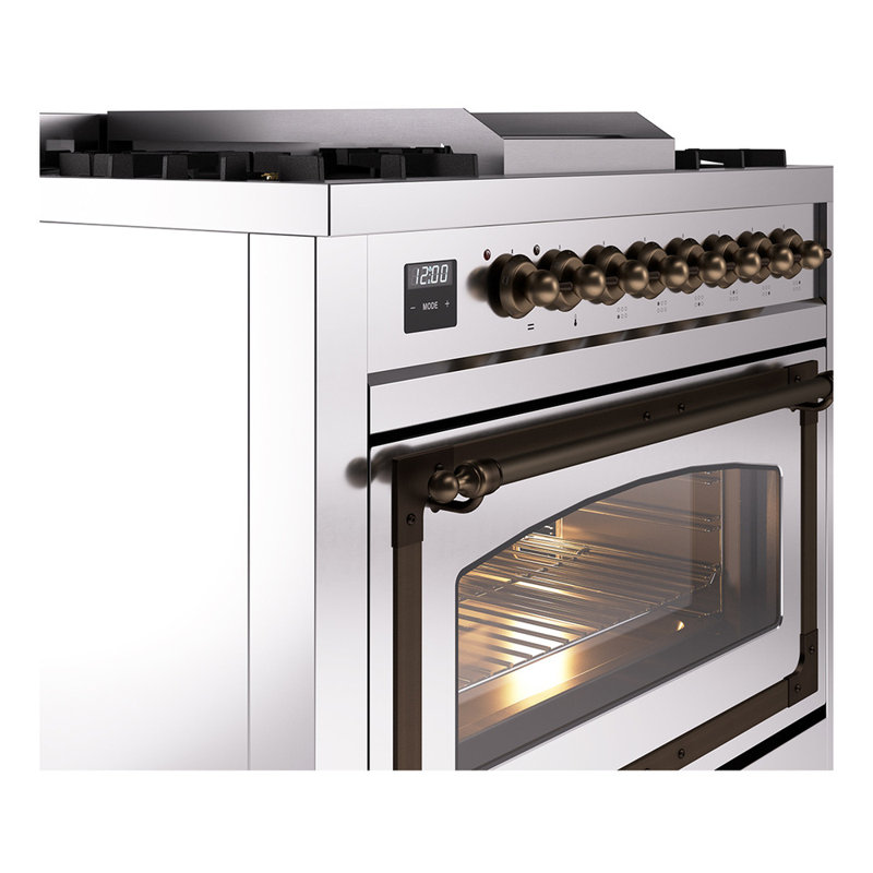ILVE Nostalgie II Noblesse 36 in Dual Fuel Range, Liquid Propane, Stainless Steel/Bronze
