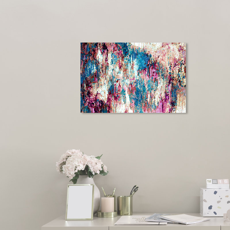 Cascade de rose abstraite-impression d’art graphique, Toile tendue, H 36 po x l 54 po x P 1,5 po