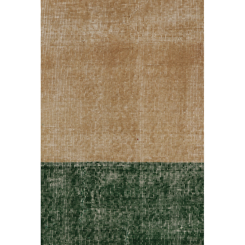 Vintage Zeki Müren Rug, Beige With Green Striped Minimalist Design - Rug & Kilim