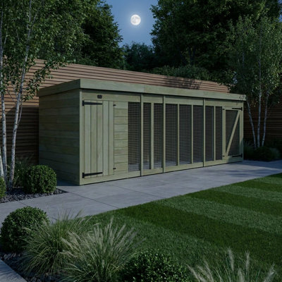 Total Sheds 14ft x 4ft Dog Run Short - Outdoor Dog Kennel - Pressure Treated Timber - UK Manufactured