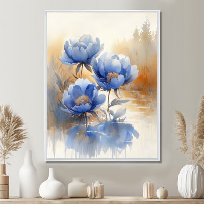 Bleuet bleu pivoines par la rivière II - pivoines, reproduction d'art sur toile