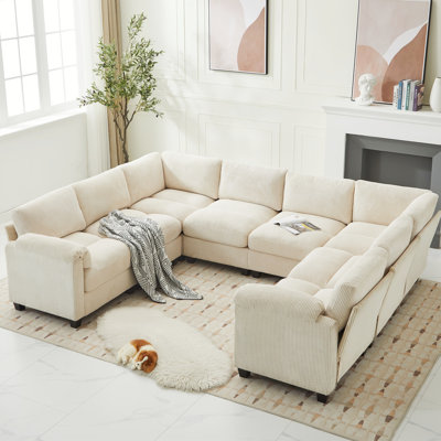 8-Piece Upholstered U Shaped Corduroy Sectional