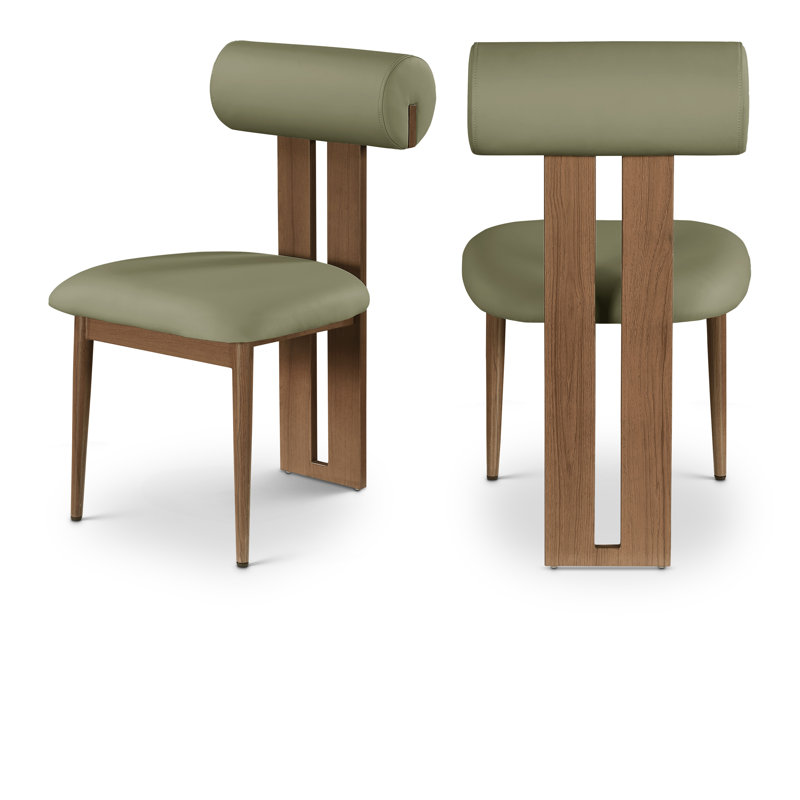 Chaise de salle à manger rembourrée Dario, Noyer, Cuir végétalien vert