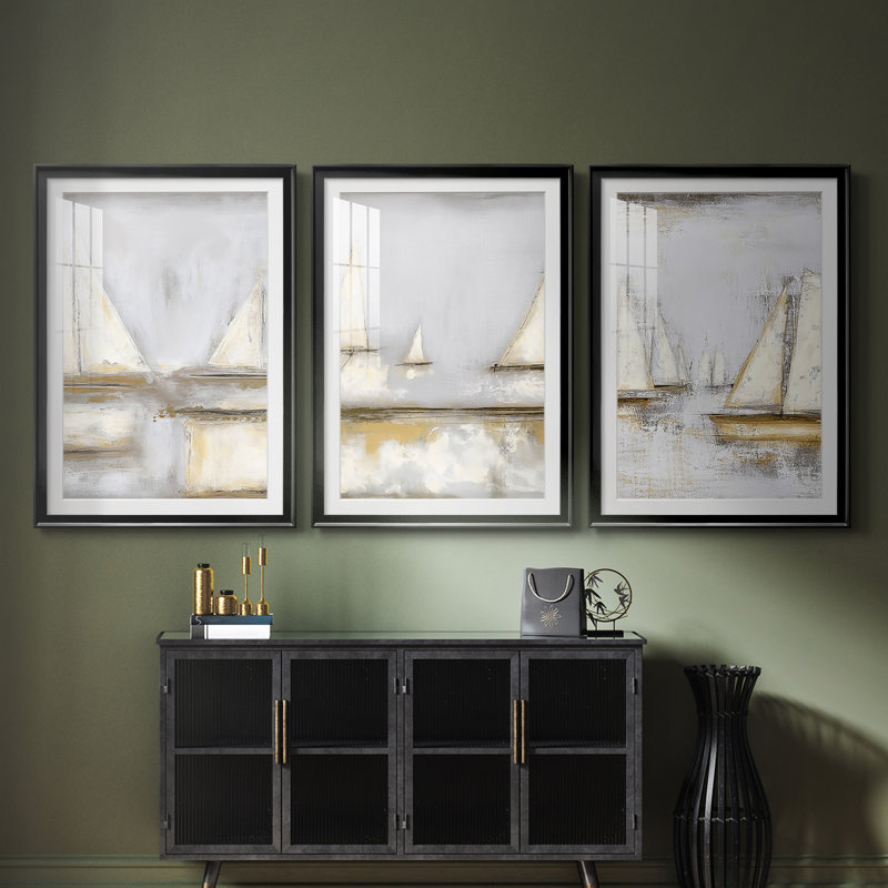 NAUTICAL Series CLXIV - Impression encadrée sur mesure de qualité supérieure - 3 pièces, H 21 po x l 30 po, Noir