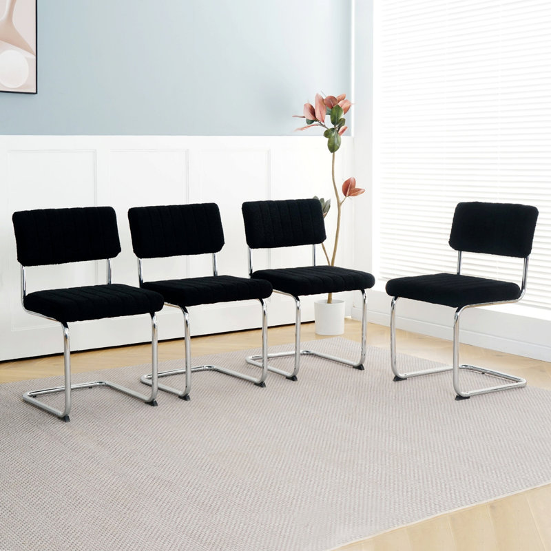 Ensemble de 4 chaises de salle à manger modernes avec pieds en métal pour la maison, Argent argent, Noir