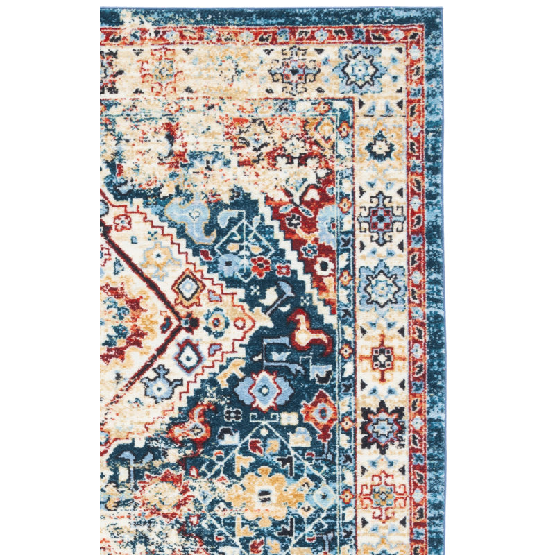 Manado Oriental Blue/Gold Area Rug, Runner 2'2" x 9'