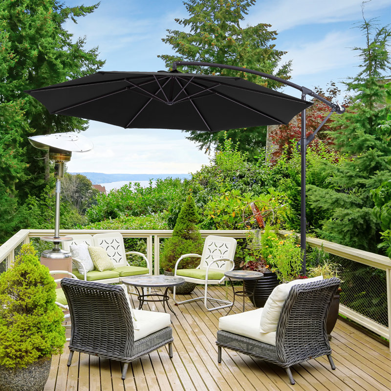 Parasol en porte-à-faux rond 120 "Atanase, Noir