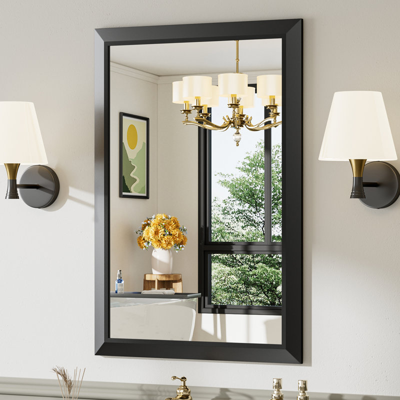 Modern & Contemporary Beveled Metal Framed Rectangular/Square Bathroom Vanity Mirrors with HD Tempered Glass, Matte Black