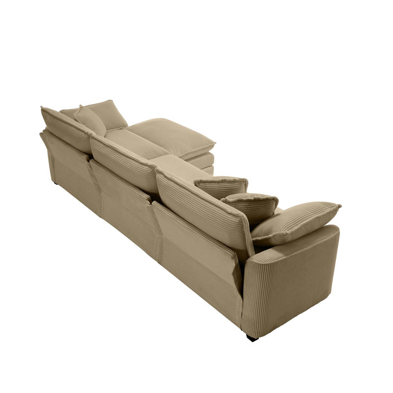 Canapé en velours côtelé avec 1 repose-pieds, H 33,85 po x l 114,56 po x P 57,08 po, Velours côtelé brun clair