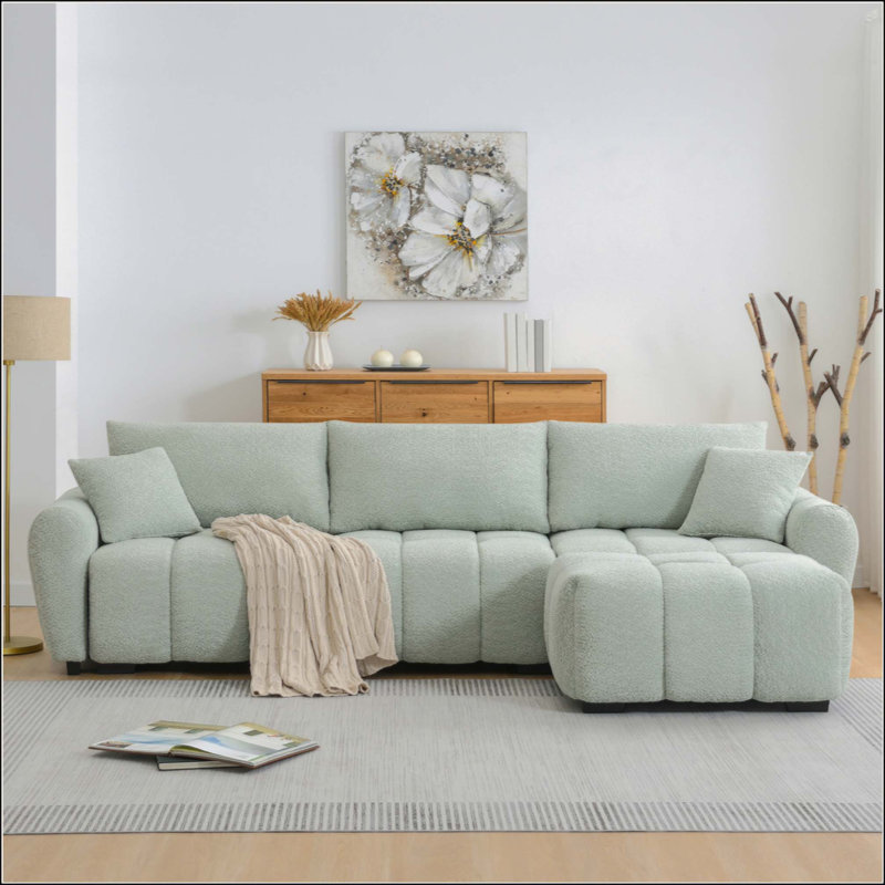  Canapé modulaire à combinaison libre, coussin d'assise anti-affaissement avec repose-pieds mobile, mousse à haute densité et canapé à ressorts en zigzag, structure en bois hybride pour petits et grands espaces de vie