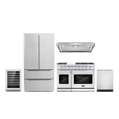 Cosmo 4 Piece Kitchen Appliance Package with French Door Refrigerator , 30''  Gas Freestanding Range , Built-In Dishwasher , and Under Cabinet Range Hood  & Reviews