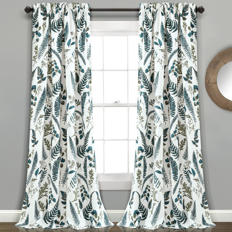 Devonia Room Darkening Curtain Pair, 52" W x 84" L, White/Green