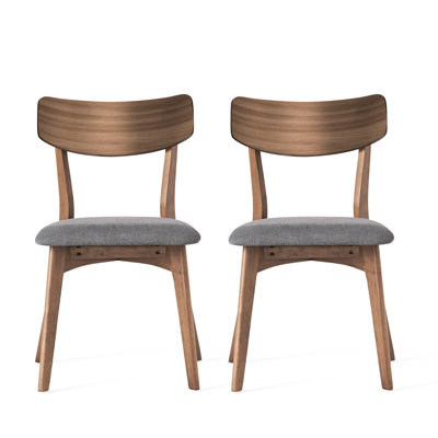 Mid-Century Upholstered Dining Chairs  Pair , Dark Grey Flair In   Of 2 , Rubberwood Frame