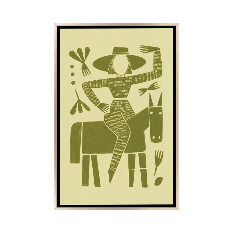 «Abstract Horse Rider In Green», reproduction d'art sur toile encadrée, 60 po x 40 po, Toile avec cadre, Champagne