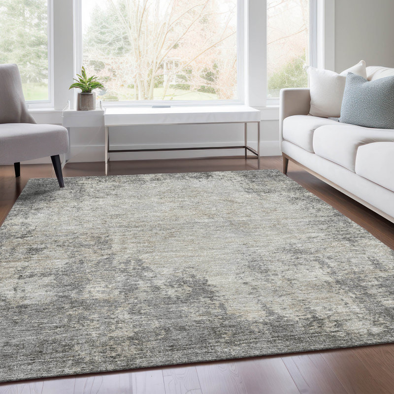 Tapis gris Prisco lavable à la machine de qualité supérieure, Rectangle 3' x 5'