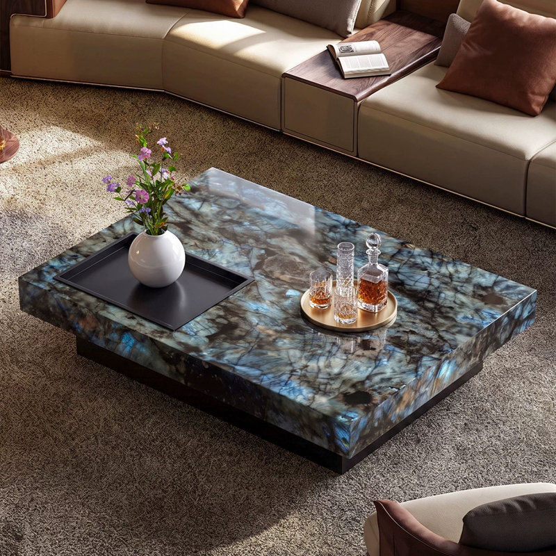 Table basse italienne en marbre minimaliste, H 11,8 po x l 63 po x P 35,4 po
