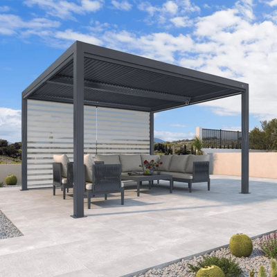 Aluminum Pergola with Roller Shade, 1 Long Side