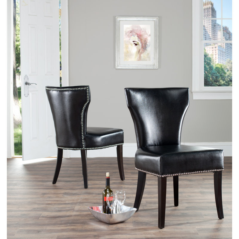 Jappic 21.7'' H Cotton Upholstered Parsons Chair, Black Faux Leather