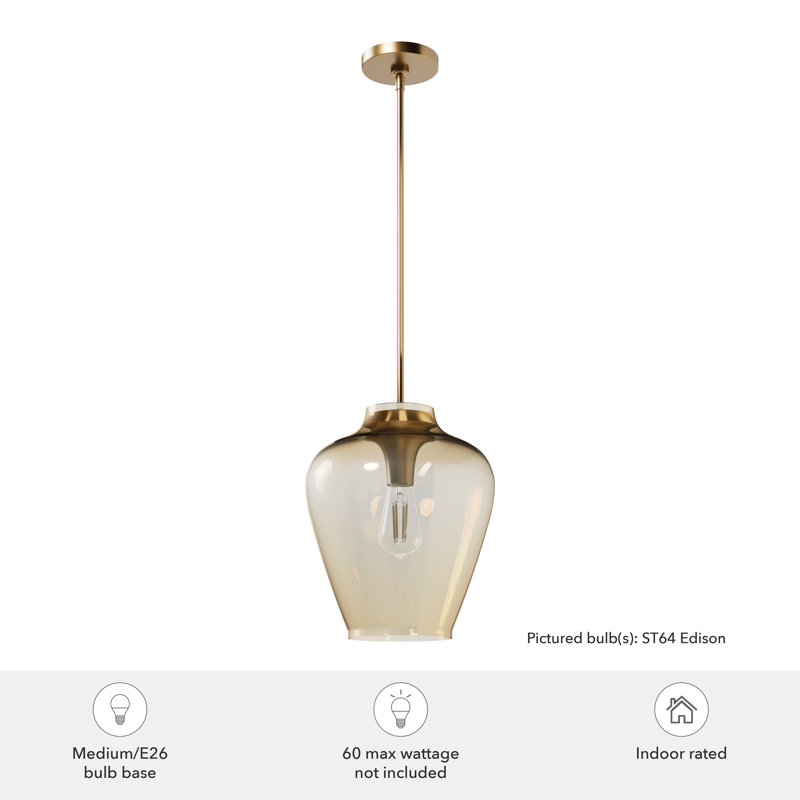 Kedzior 1 - Light 12 inch Single Teardrop Pendant, Brown, Gold