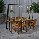 Allexa 6 - Person Acacia Wood Patio Dining Set with Rectangular Table