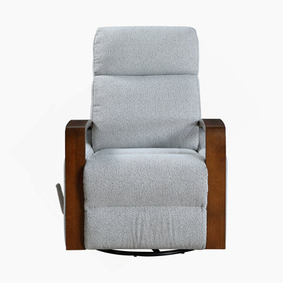 Swivel Glider Reclining Chair With Wooden Arms For Living Room