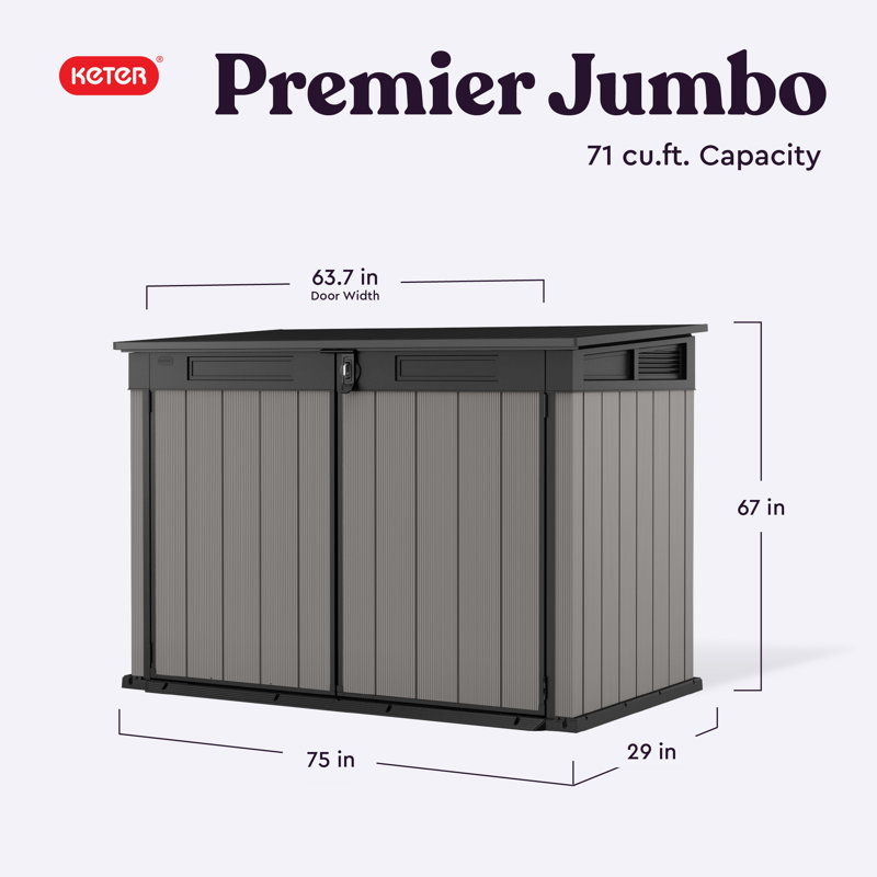 Keter Premier Jumbo 6.2x4.3 ft. Horizontal Durable Resin Outdoor Storage Shed With Floor and Double Doors for Garden Patio Furniture and Tools