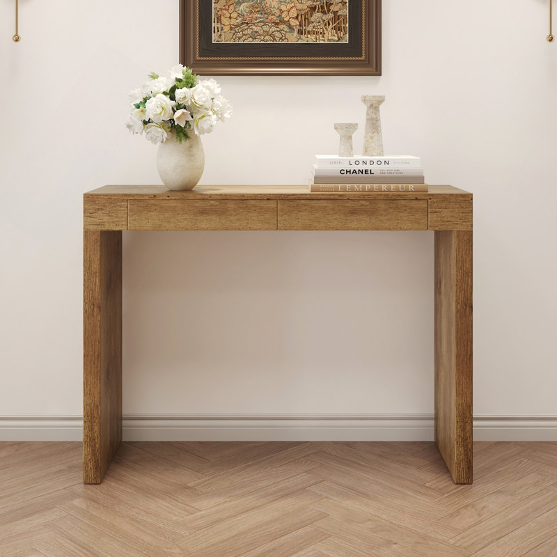 Natural Wood Grain Bar Table-50" Long, A Practical Choice For Modern Homes.Wood Grain Texture Sticker,Equipped With Two Drawers.Serving As A Bar Table Or A Desk.