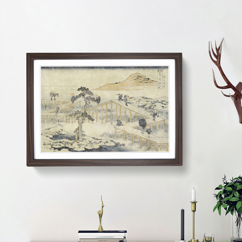 Ancient View Of Yatsuhashi In Mikawa Province by Katsushika Hokusai - Single Picture Frame Painting, Walnut Framed