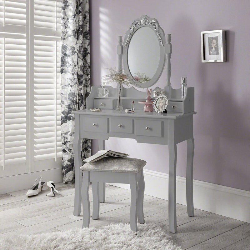 Naia Dressing Table with Mirror, Grey