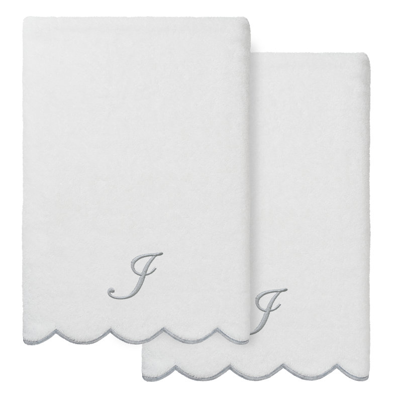  Ensemble de serviettes de bain personnalisables 100% coton turque ADORNIA 2PC, I, Blanc / Gris