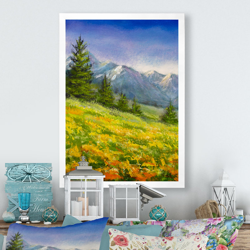 «Blossing Field in the Pine Mountains», peinture sur toile, Cadre photo blanc, H 12 po x l 8 po x P 1 po