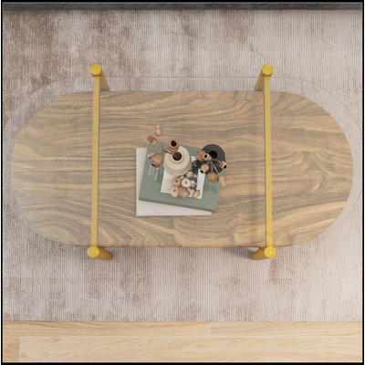 Oval Shaped Glass Coffee Table with Medieval Modern Design, Double-Layer Storage, Transparent Glass and Coffee MDF for Living Room by Hokku Designs