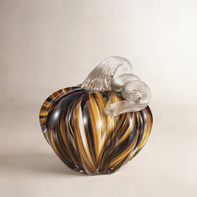 4.5"D X 4.75"H Multi Green Striped Glass Short Pumpkin