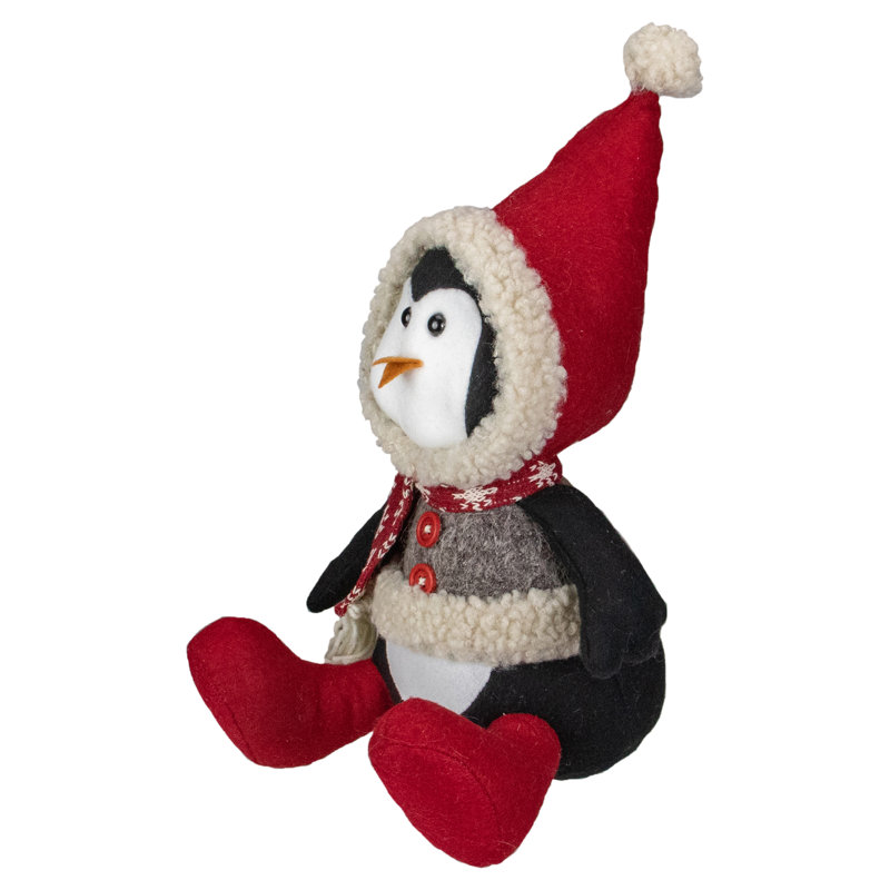 Décoration de table de Noël pingouin 15 pouces rouge blanc et gris assis
