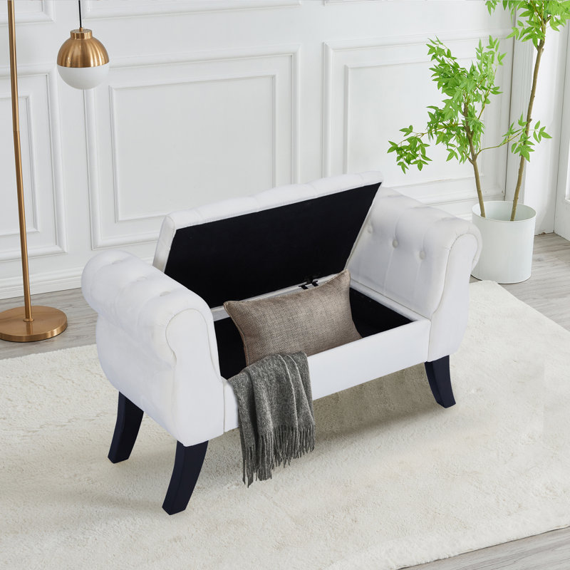 Banc de rangement rembourré en velours Sotheary, Beige