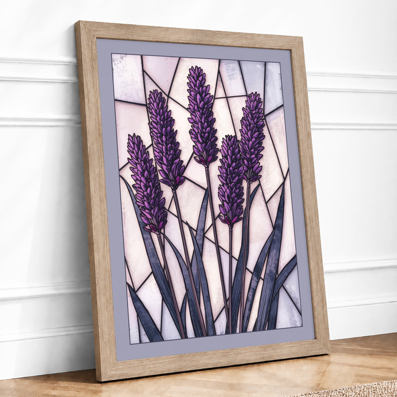 Lavender Grid Botanical - Framed Print, Oak, A4 - 29.7 x 21.0 cm