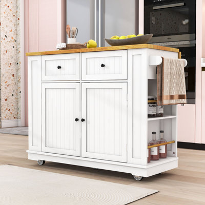 Kitchen Island with Drop Leaf,Power Outlet and 5 Side Racks