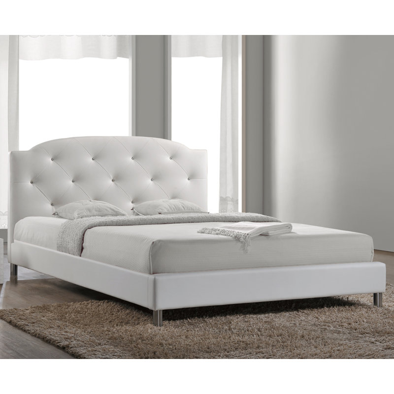 Metabel Vegan Leather Platform Bed, White, Full