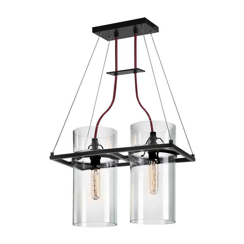 Satin Black Glass 2-Light Kitchen Island Pendant