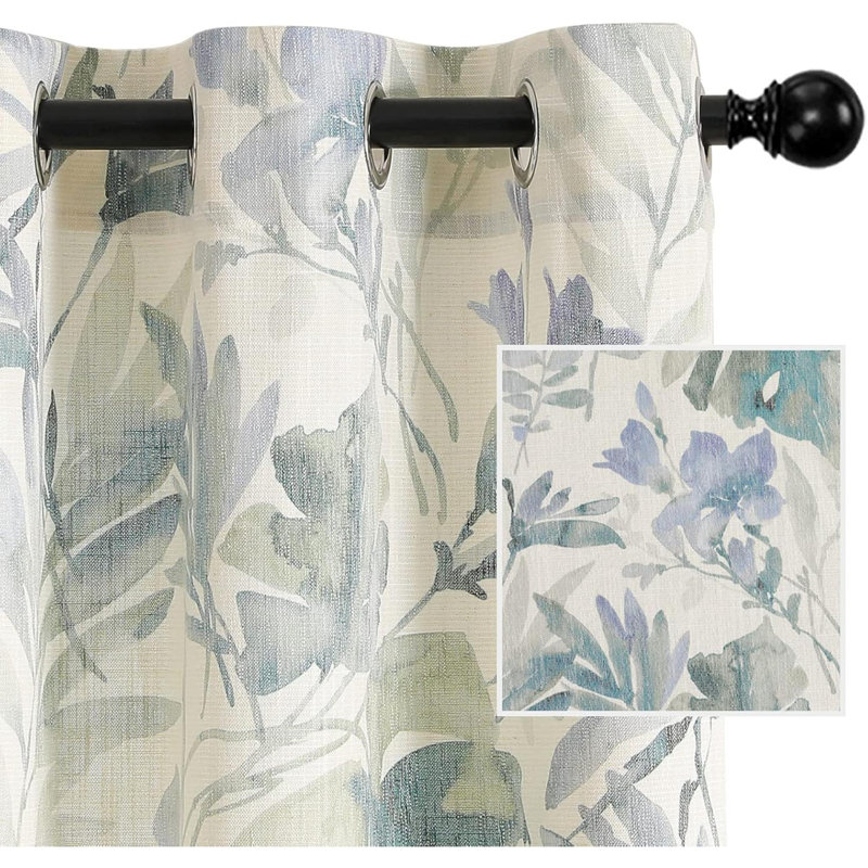 Curtains Light Filtering Privacy Protect Drapes For Living Room Bedroom Flower Printing Window Treatment Grommet 2 Panels