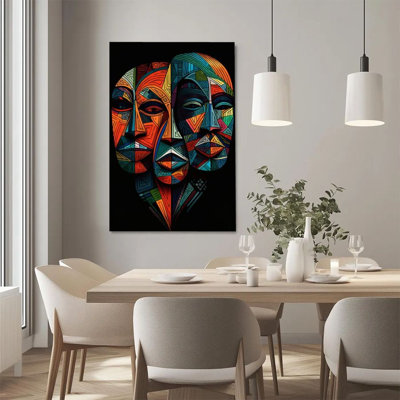 1Pc Framed Canvas Poster Print Abstract Face, Geometric Pattern, Cubist Art Style Wall Art Wall Pediments, Wall Decor, Perfect for Room Decor Living R