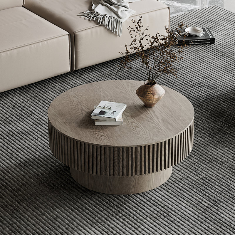 Table basse 31,5 po ronde avec rangement Table d'appoint moderne en placage de bois massif pour salon, chambre à coucher, appartement ou bureau, gris