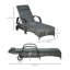 Chaise longue d'extérieur en osier avec dossier réglable à 5 niveaux en rotin PE avec roues, coussin et appui-tête, mélange de gris et de gris anthracite