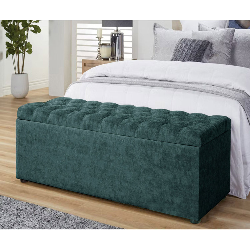 Chesterfield Standard Storage Ottoman Box in Naples Velvet – Tufted Upholstered End of Bed Bench with Legs – Multifunctional Ottoman Bench for Bedroom, Entryway, Living room