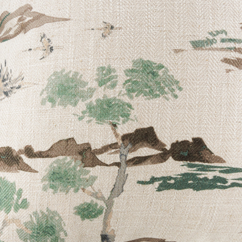 Ivory and Green Toile Square Throw Pillow