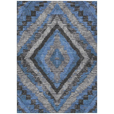 Machine Washable Indoor/Outdoor Xhevrie Blue Rug