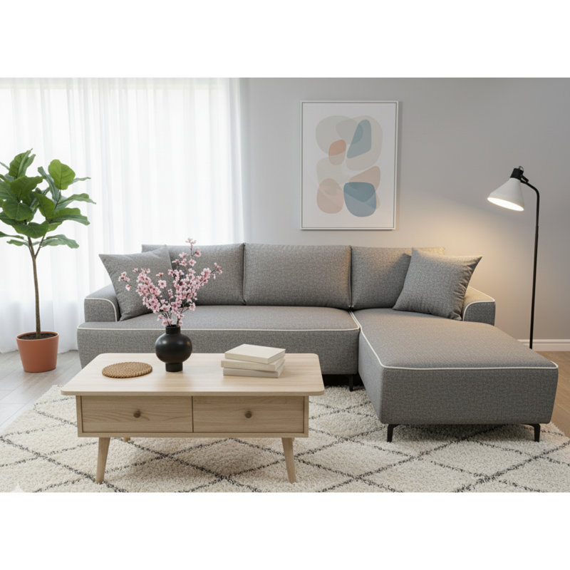 3 Seater Sofa Bed, Grey, Left Hand Facing