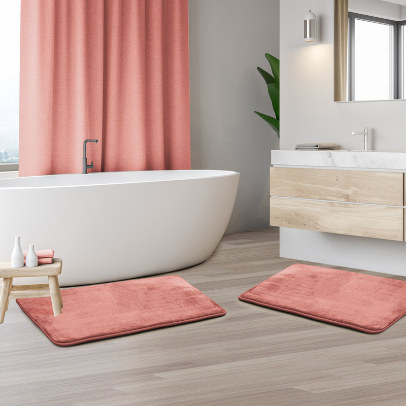 Steph Luxury Ultra Soft and Absorbent Memory Foam Bath Rug Set with Non-Slip Backing, Small: 17"W x 24"L, Misty Rose
