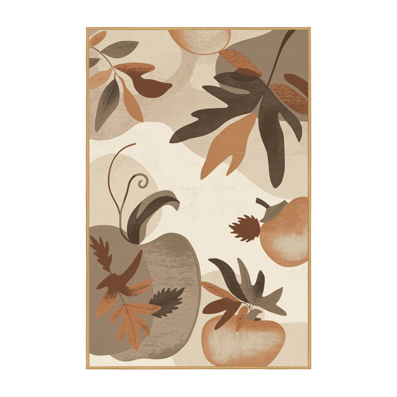 Machine Washable Rhawnhurst Thanksgiving Modern & Contemporary Abstract Rug in Beige – LightBrown Binding, 5x8