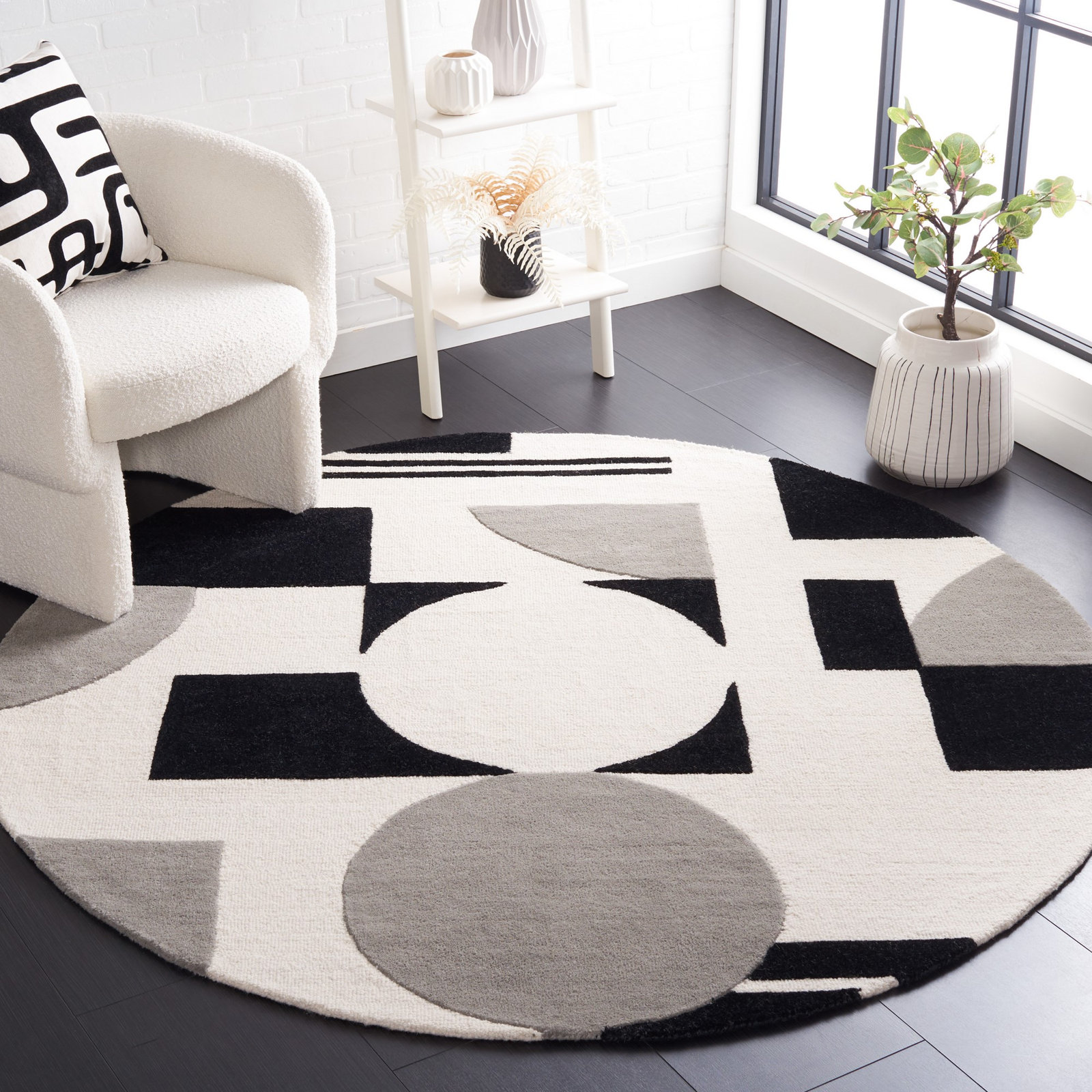 Felipe Handmade Wool Gray/Black/White Rug, Round 6'